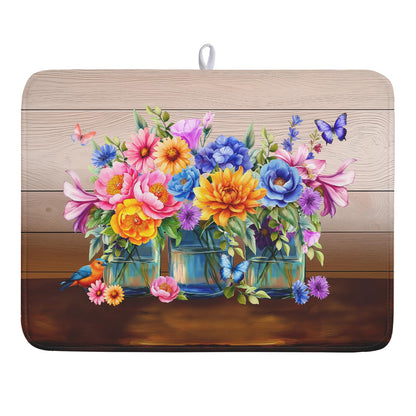 Blue Chinoiserie Floral Dish Drying Mat