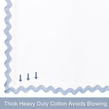 Scalloped Cotton Shower Curtain, White and Blue