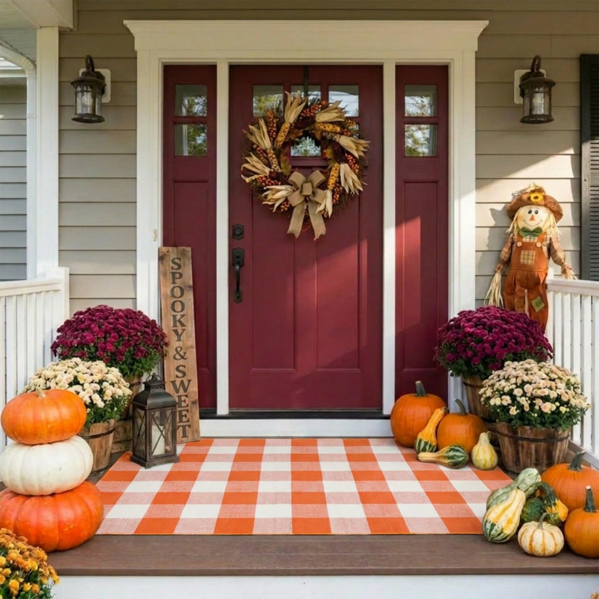 SEEKSEE Blue Buffalo Plaid Porch Rug, 27.5x43