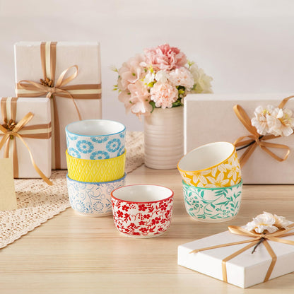 Floral Ceramic Ramekins, Set of 6