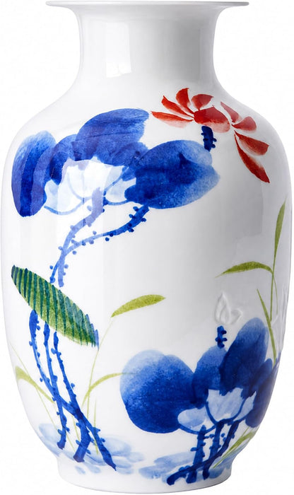 Blue and White Chinoiserie Vase, 8 or 9 Inch