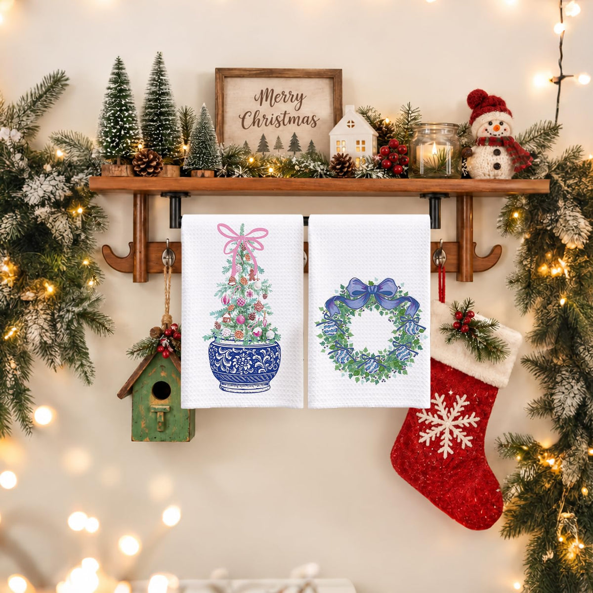 Chinoiserie Christmas Kitchen Hand Towels, 16x24 Inch