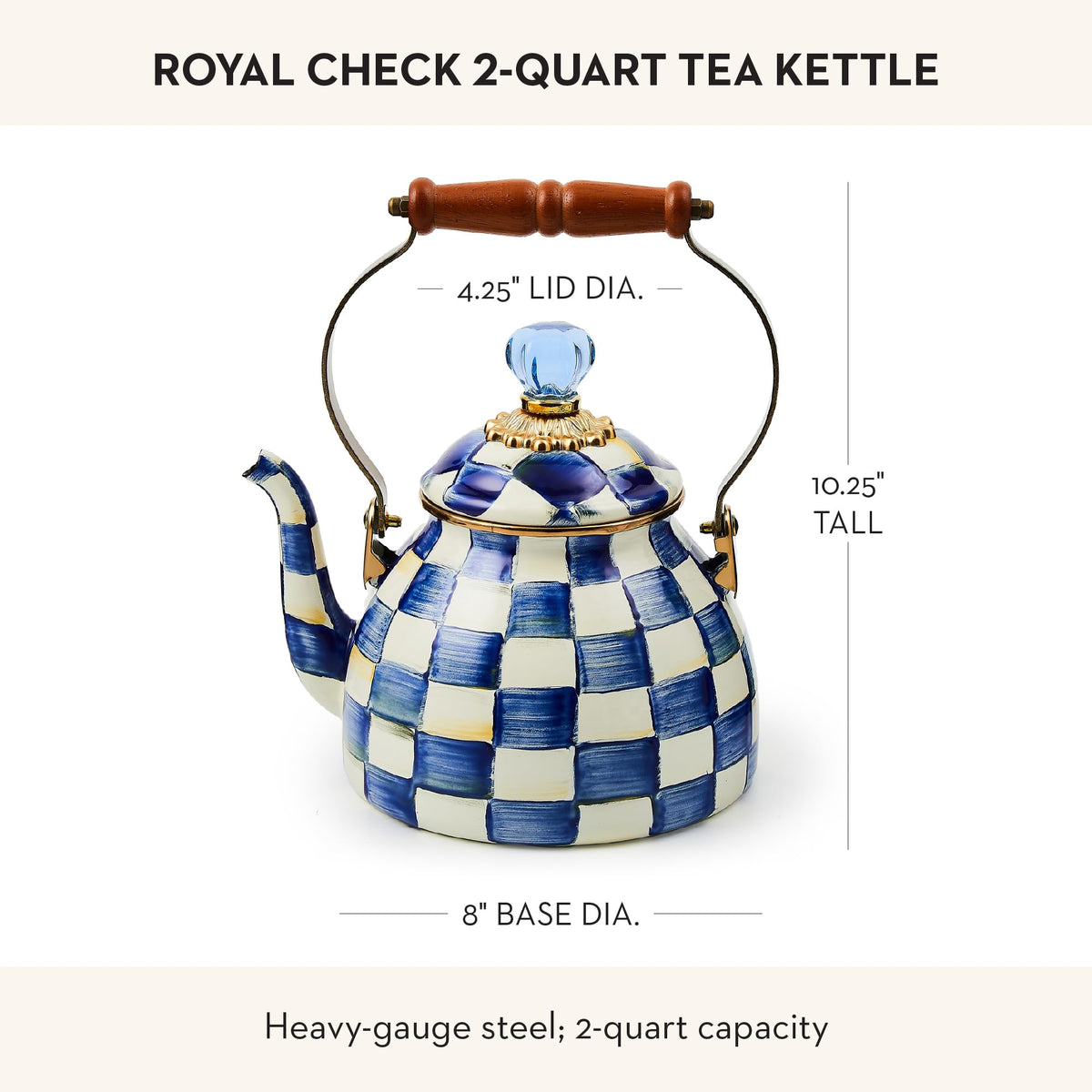 MacKenzie-Childs Enamel Tea Kettle, Royal Check