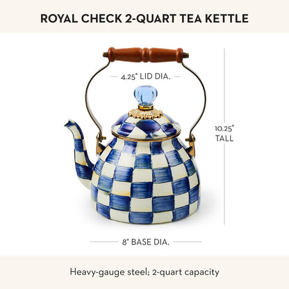 MacKenzie-Childs Enamel Tea Kettle, Royal Check