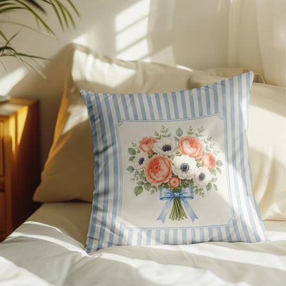 Blue Chinoiserie Bird and Peony Pillow Cover, 18x18
