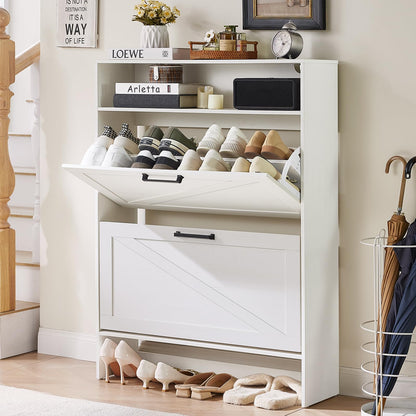 Blue Narrow Shoe Cabinet with 2 Flip Drawers