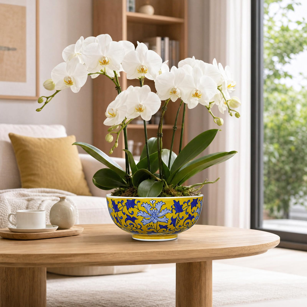 Blue and White Chinoiserie Bowl Planter, 9 Inch