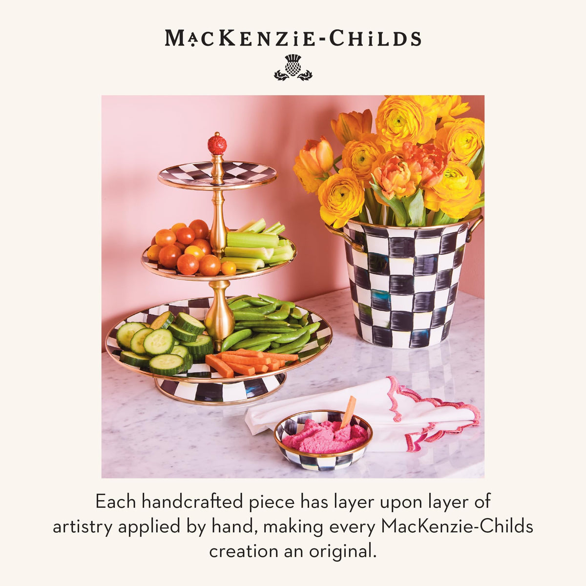 MacKenzie-Childs Two-Tier Sweet Stand, Royal Check