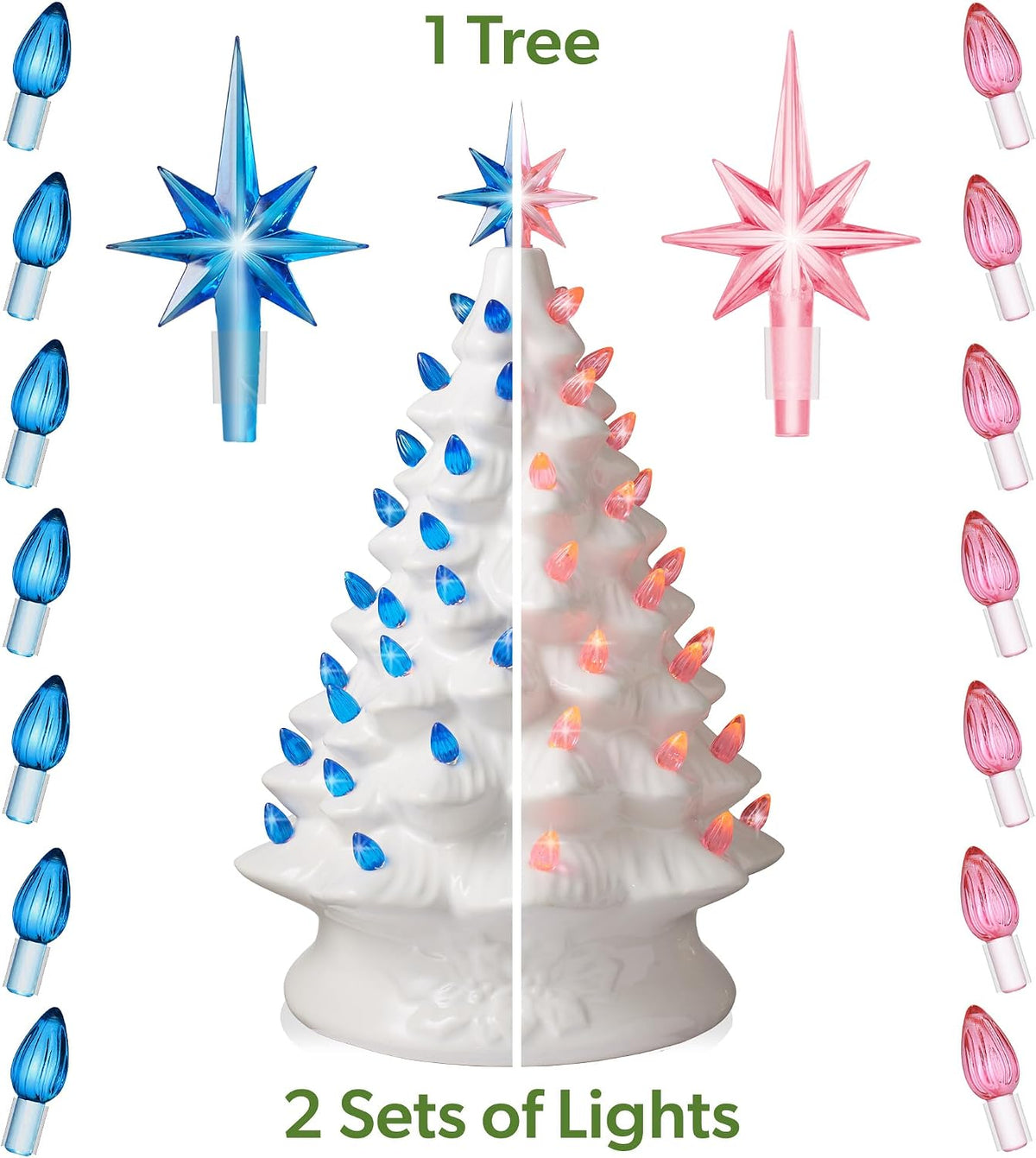 Hand Painted Ceramic Christmas Tree, 15 Inch Pre-Lit