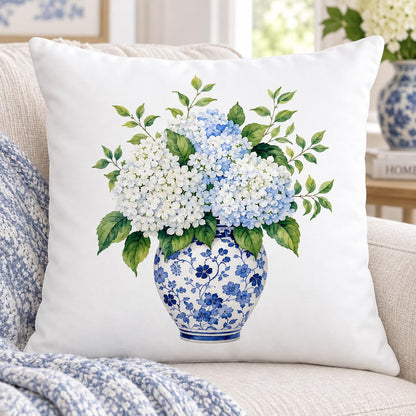 Blue Chinoiserie Bird and Peony Pillow Cover, 18x18