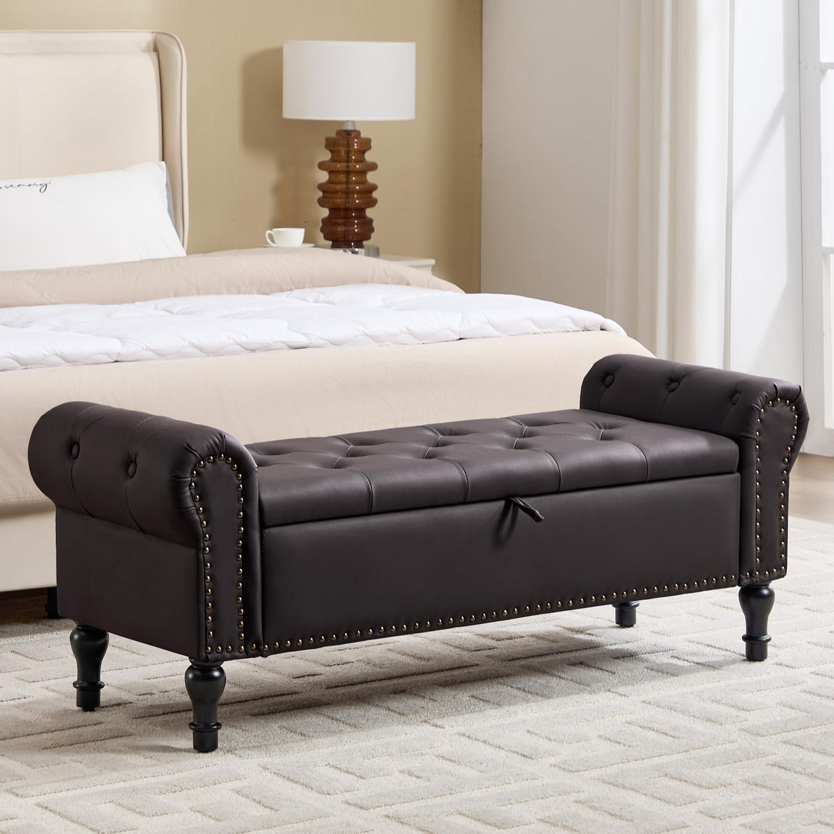 Navy Velvet Tufted Storage Bench