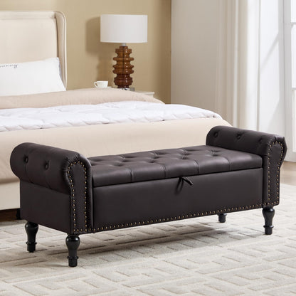 Navy Velvet Tufted Storage Bench