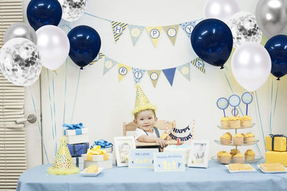 Royal Blue and White Confetti Balloons, 50 Pack