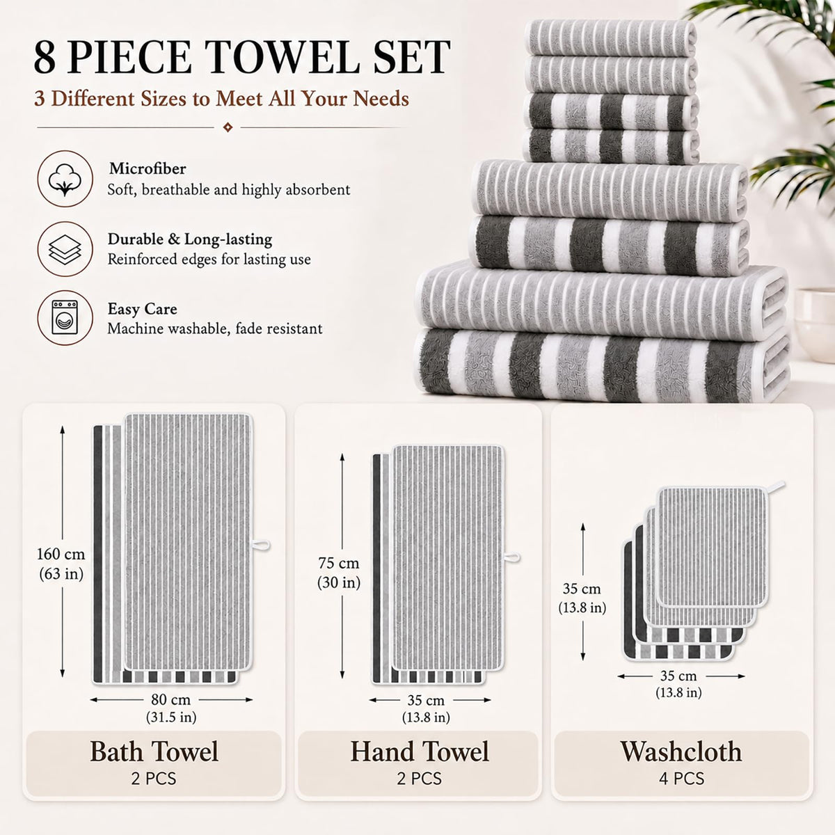 Striped Bath Towel Set, 8 Piece