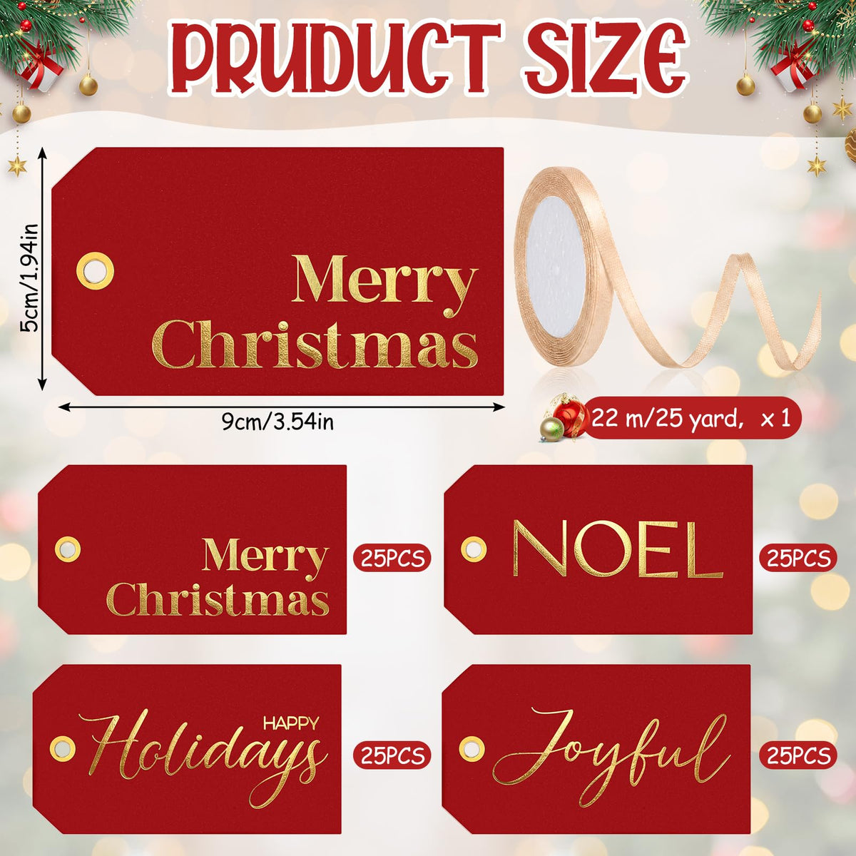Christmas Gift Tags with Ribbon, 100 Pack, Blue and Silver