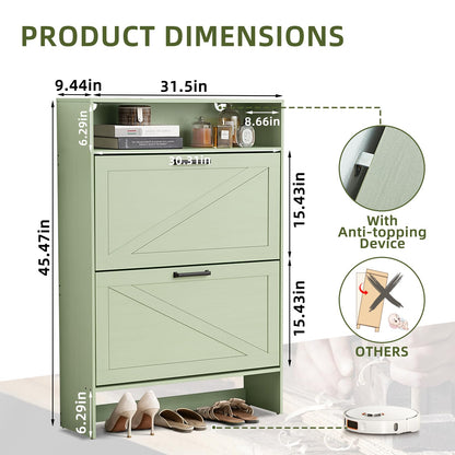 Blue Narrow Shoe Cabinet with 2 Flip Drawers