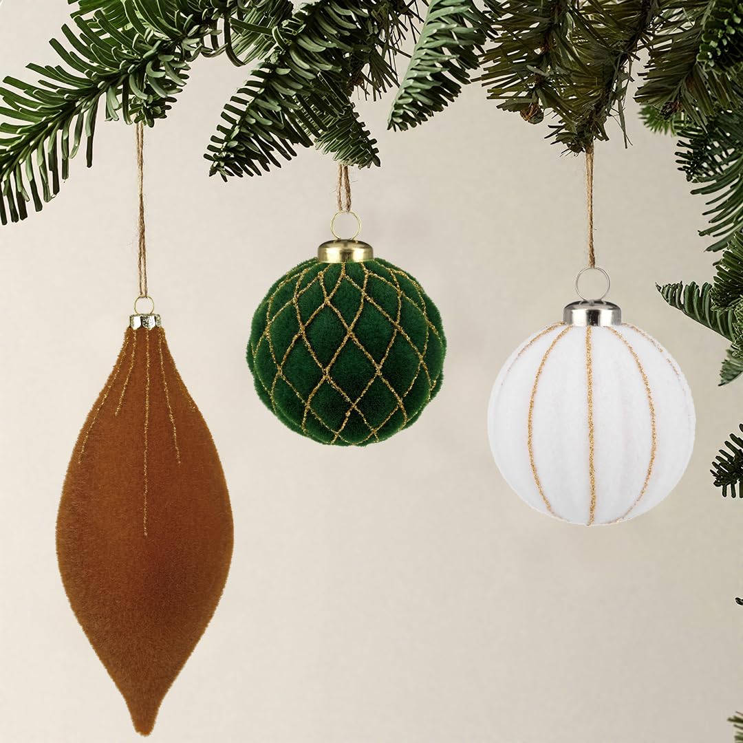 Royal Blue Velvet Christmas Ornament Balls, Set of 12
