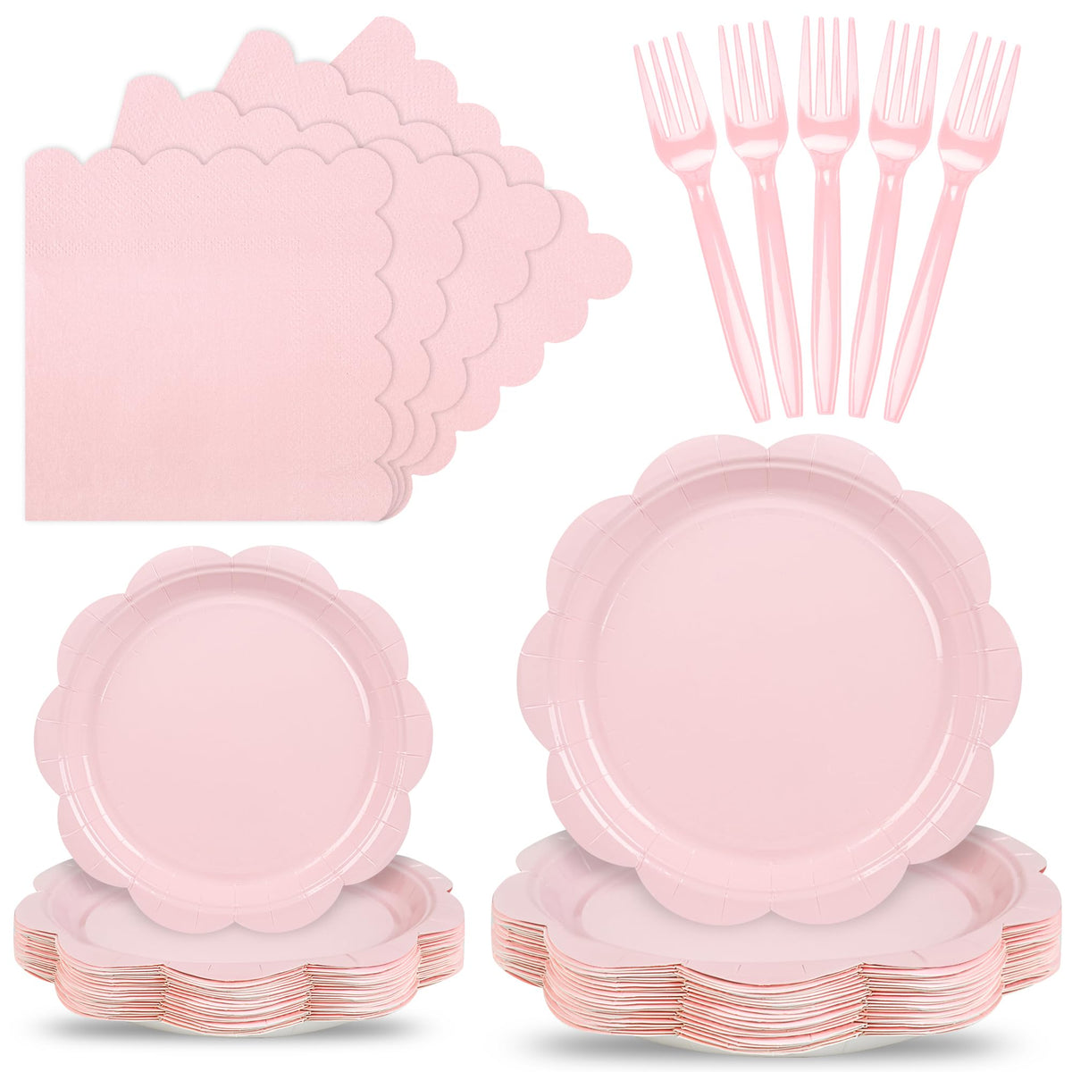 Blue Scalloped Paper Plates and Napkins, Serves 24