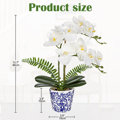 Briful Faux Orchid in Blue and White Ceramic Pot