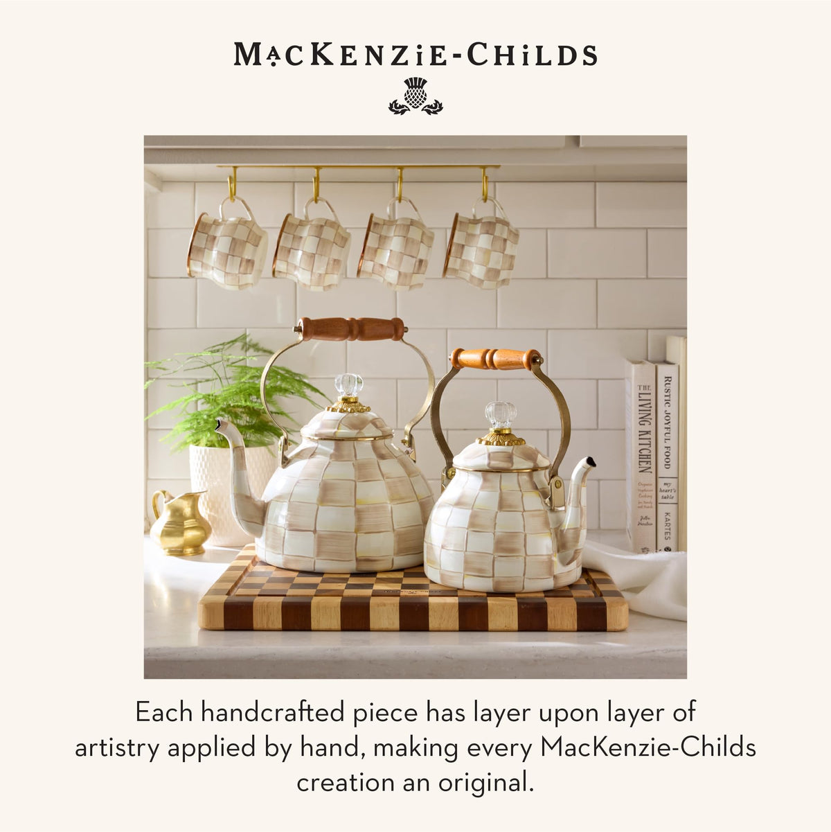 MacKenzie-Childs Enamel Tea Kettle, Royal Check
