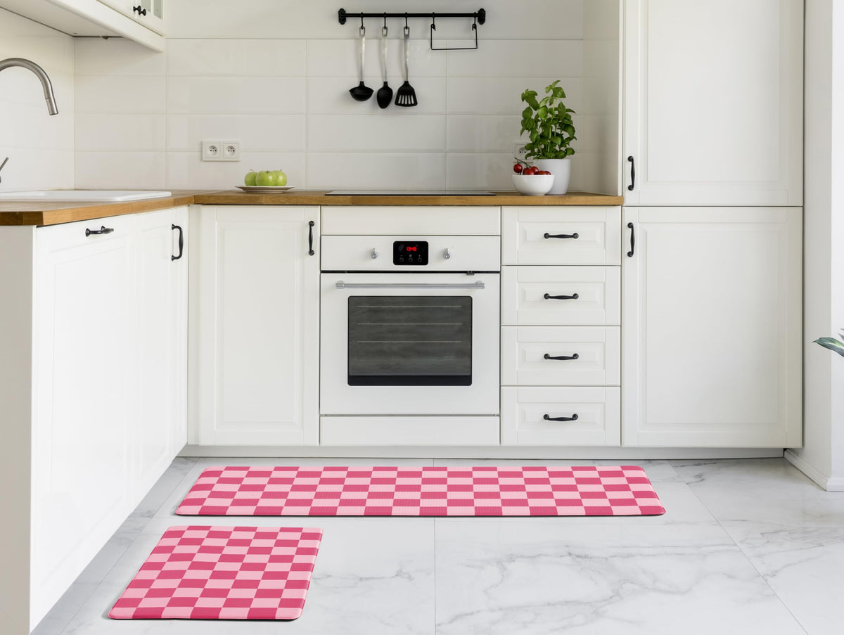 Navy Checkered Kitchen Mats, Set of 2