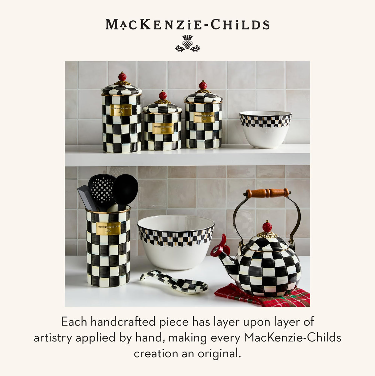 MacKenzie-Childs Enamel Spoon Rest, Royal Check