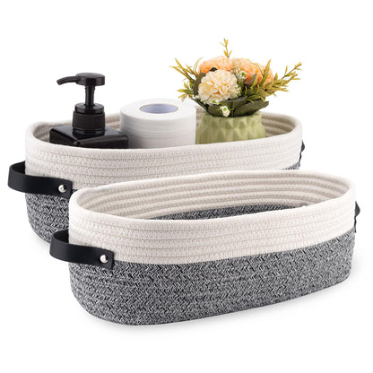 Woven Cotton Rope Toilet Tank Basket, Navy and White