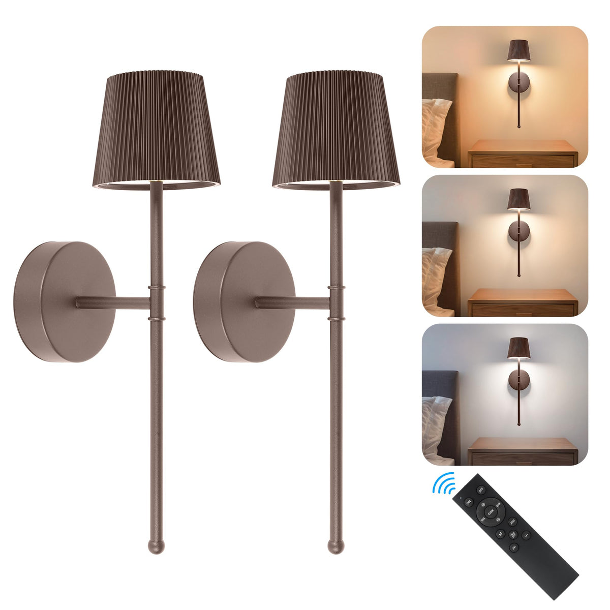 Blue Cordless Rechargeable Wall Sconces, Set of 2