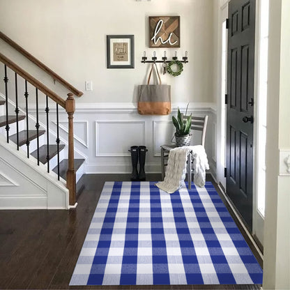 SEEKSEE Blue Buffalo Plaid Porch Rug, 27.5x43