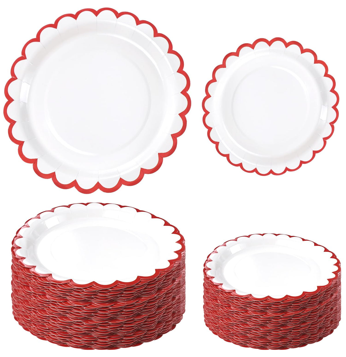 White Scalloped Paper Plates, Royal Blue Trim, 50 Pack