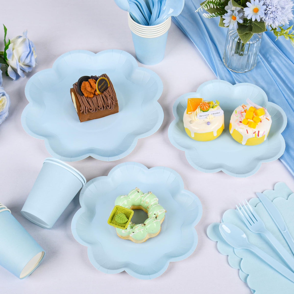 Blue and White Paper Tableware Set, Serves 50