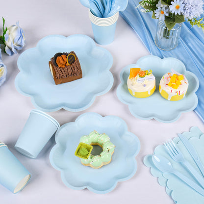 Blue and White Paper Tableware Set, Serves 50