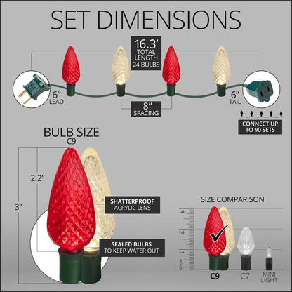 Blue C9 LED Christmas Light Set, 25 Bulbs