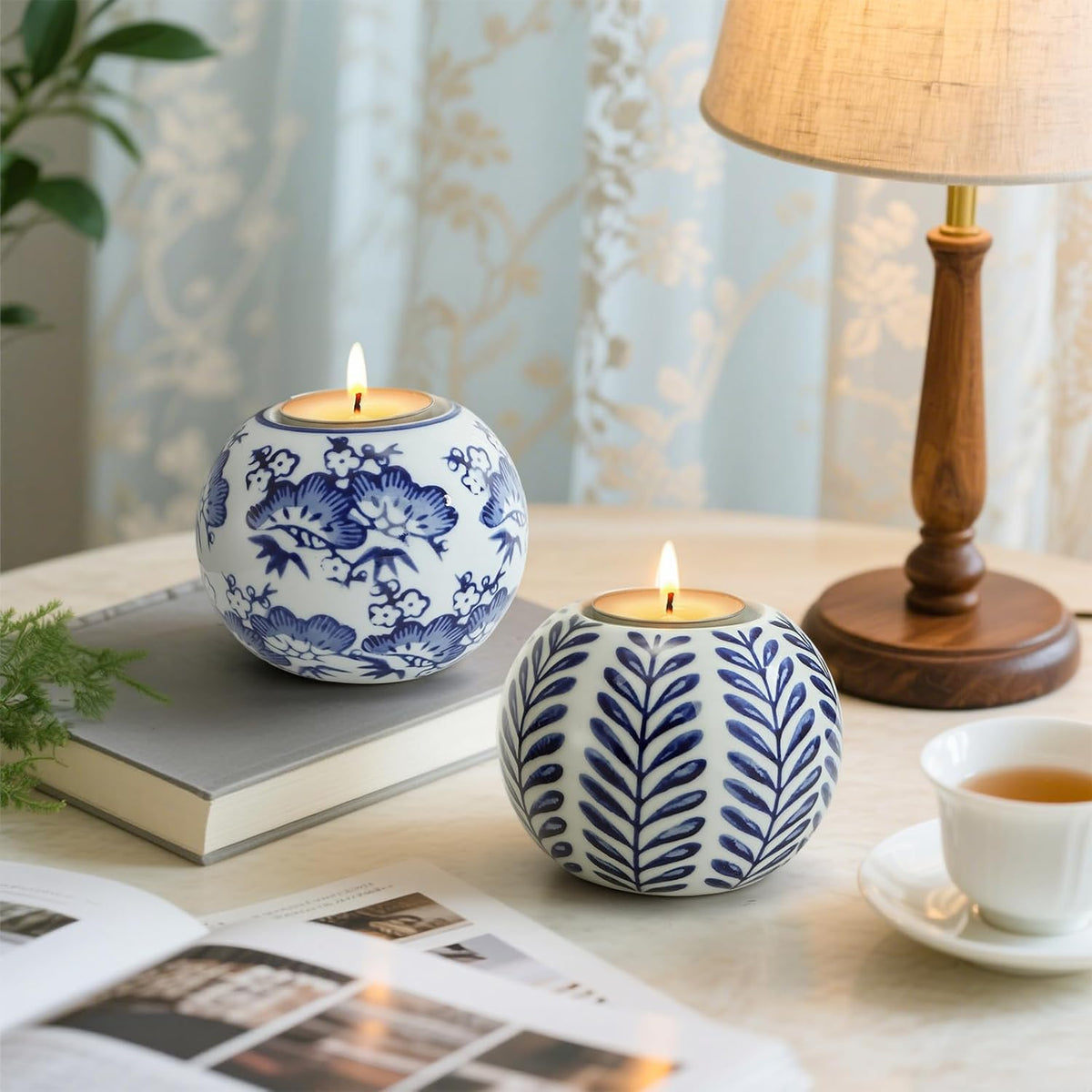 Blue and White Chinoiserie Tealight Holders, Set of 4