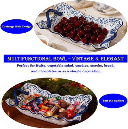 Hand Painted Blue and White Fruit Basket Bowl