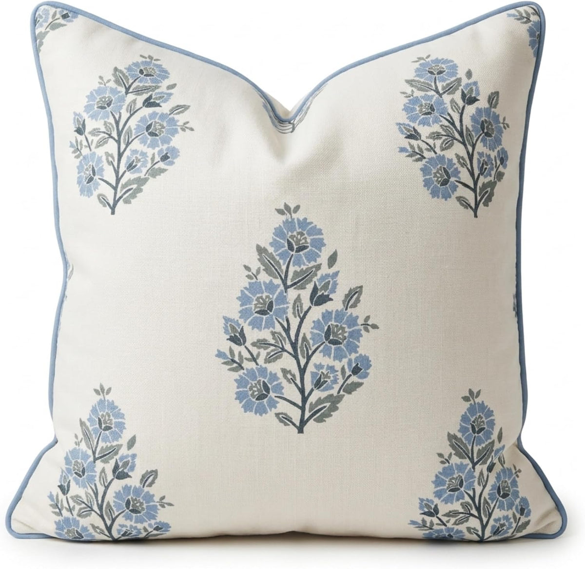 Camille Blue Floral Block Print Pillow Cover