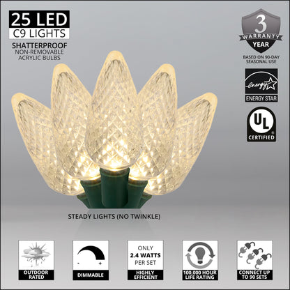 Blue C9 LED Christmas Light Set, 25 Bulbs