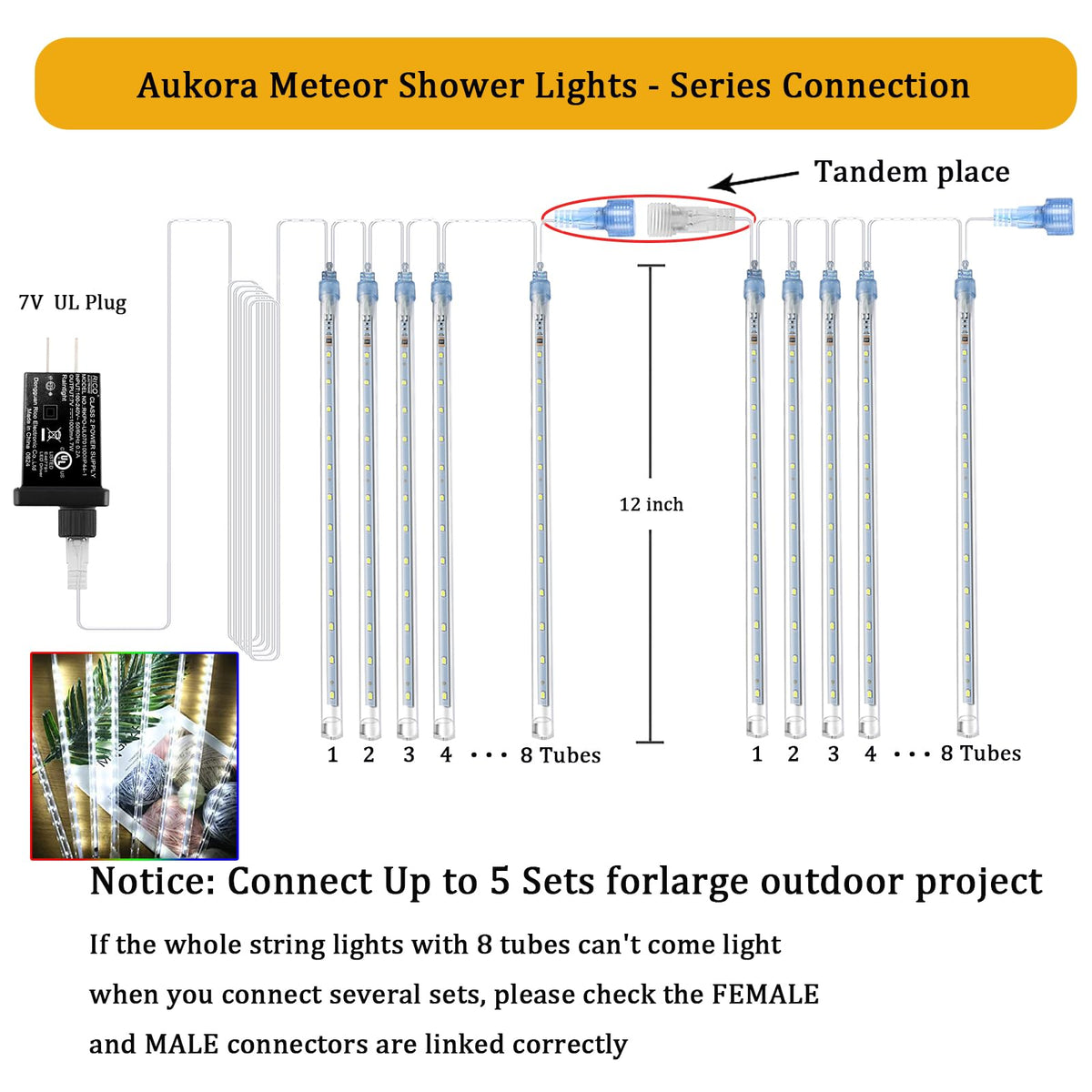 Aukora Blue Meteor Shower Lights