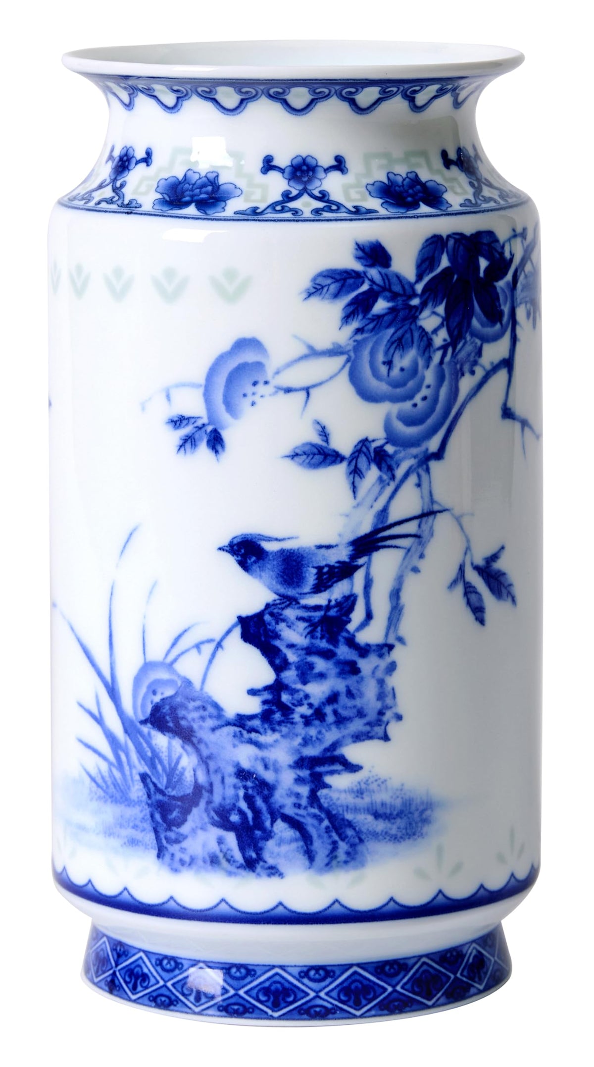 Blue and White Chinoiserie Vase, 8 or 9 Inch