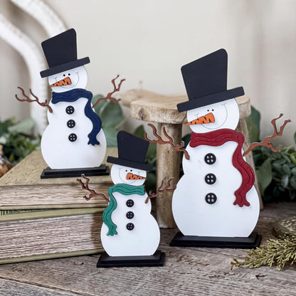 Chinoiserie Wooden Snowmen, Set of 3