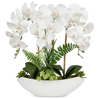 Briful Faux Orchid in Blue and White Boat Vase