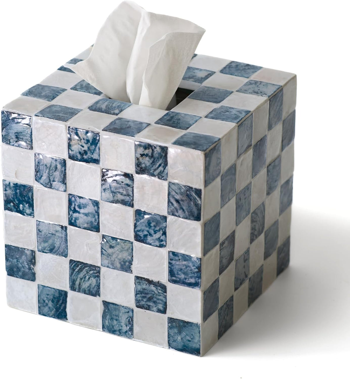 Navy Capiz Square Tissue Box Cover