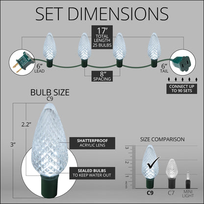 Blue C9 LED Christmas Light Set, 25 Bulbs