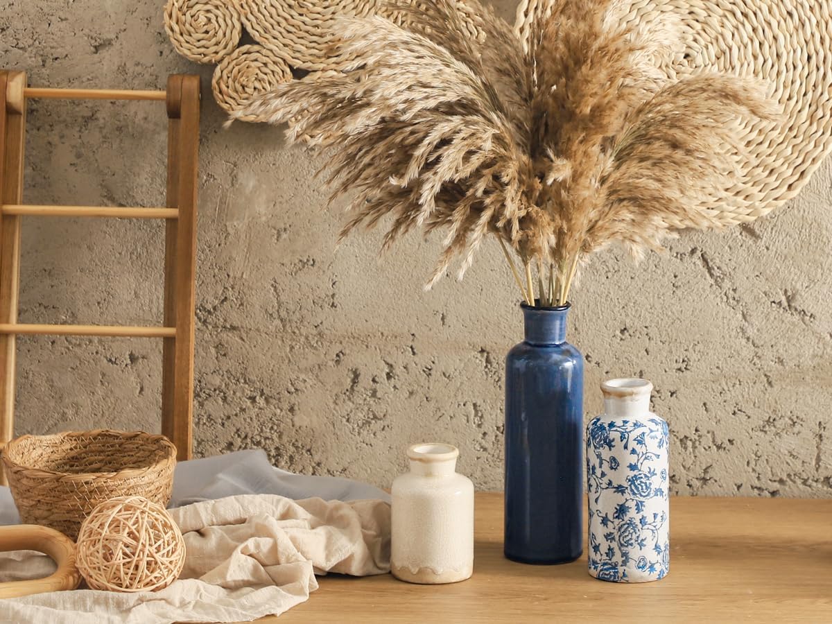 Vintage Blue and White Ceramic Vases, Set of 3