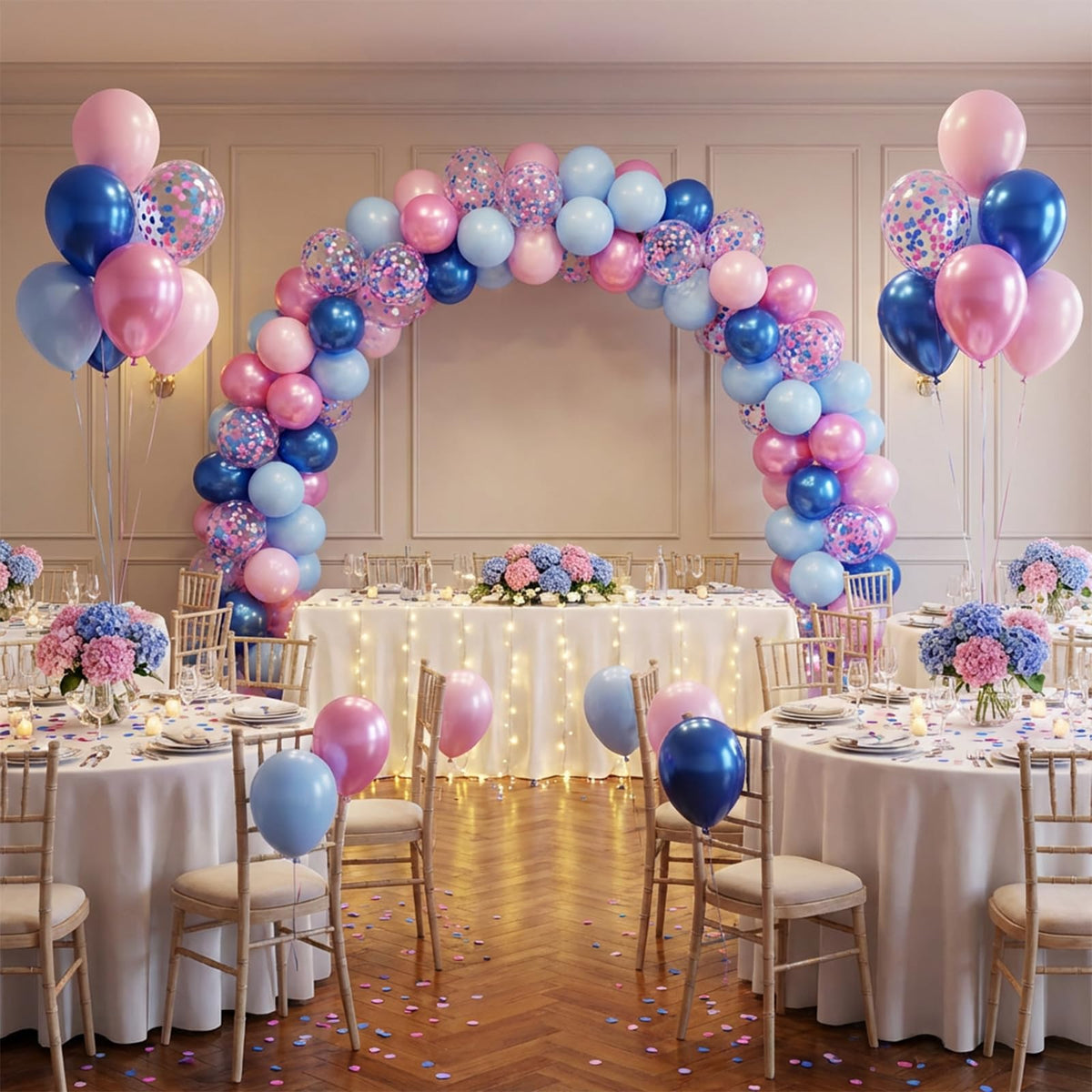 Royal Blue and White Confetti Balloons, 50 Pack