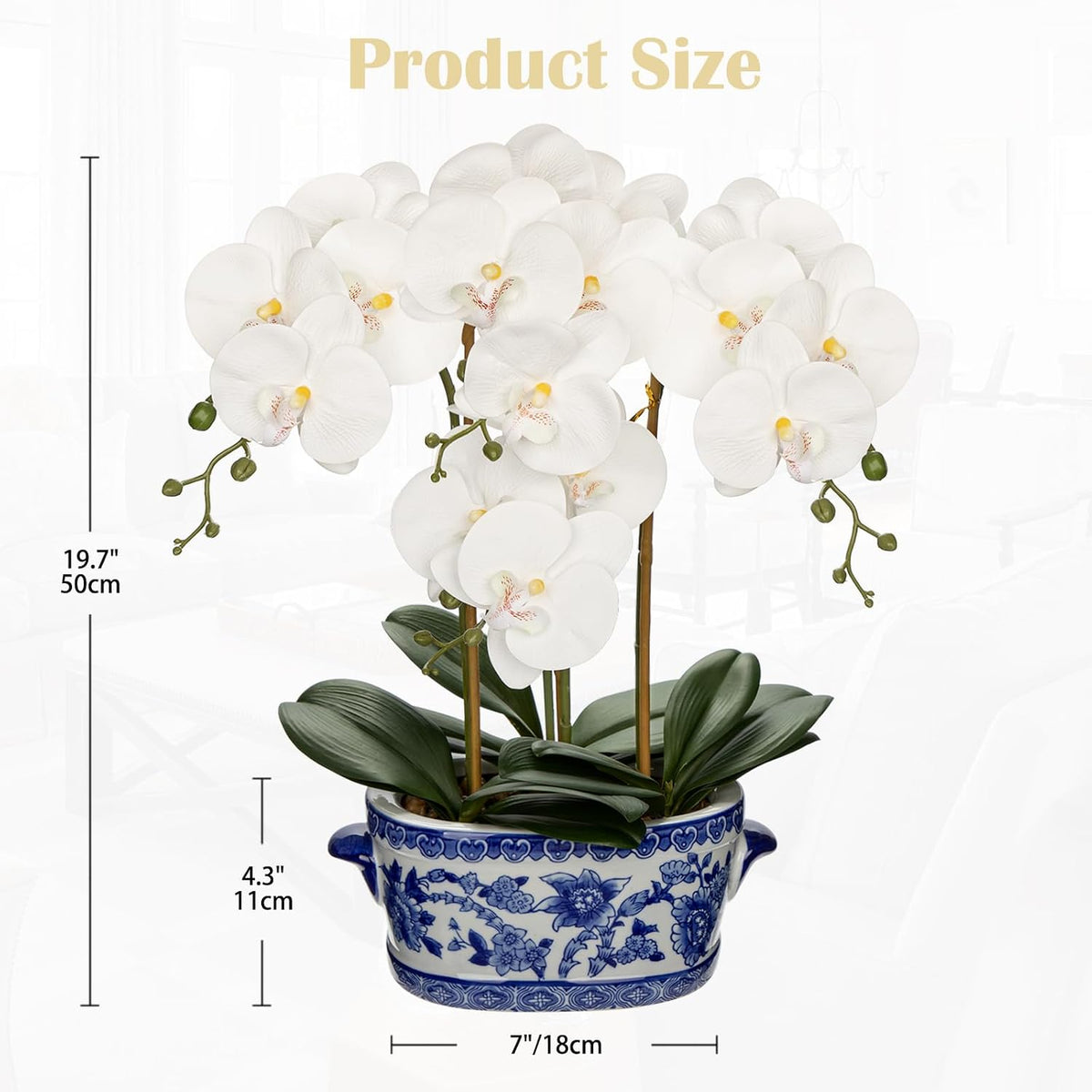 Briful White Orchid in Blue and White Porcelain Pot