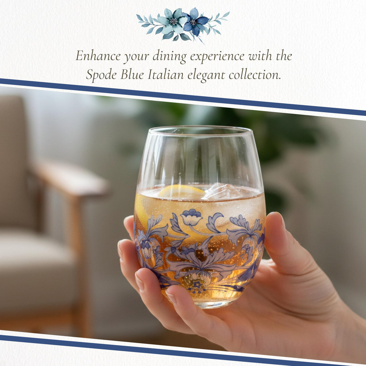 Spode Blue Italian Wine Glasses, Set of 4