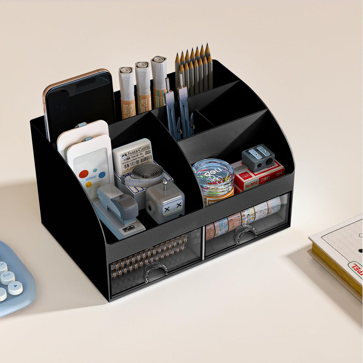 Blue Desk Organizer with 2 Drawers
