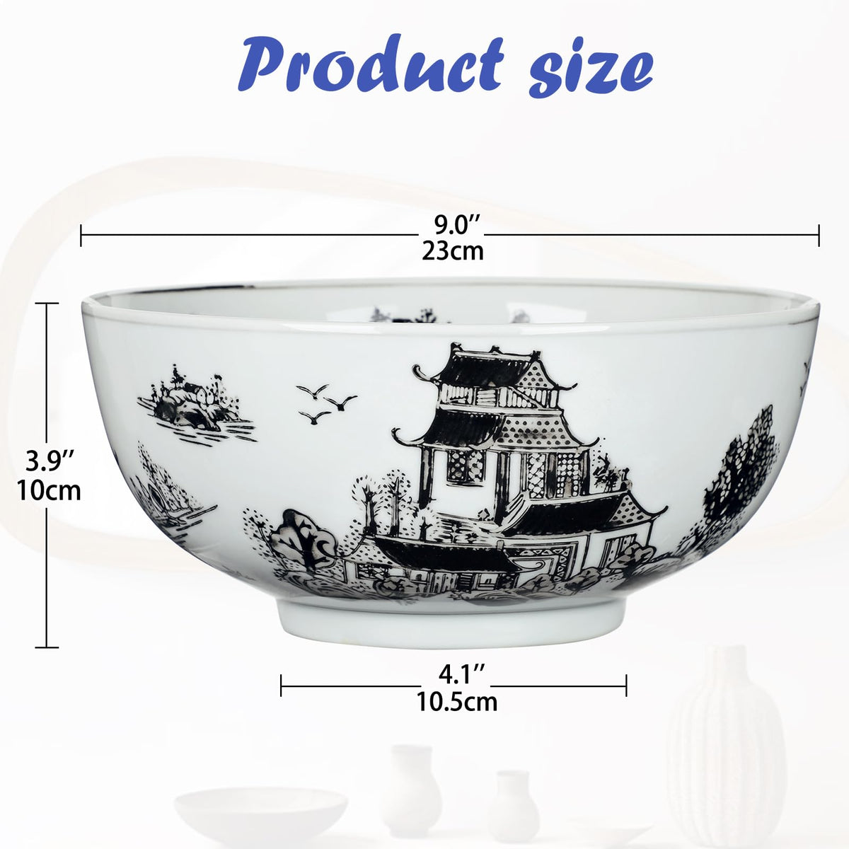 Blue and White Chinoiserie Bowl Planter, 9 Inch