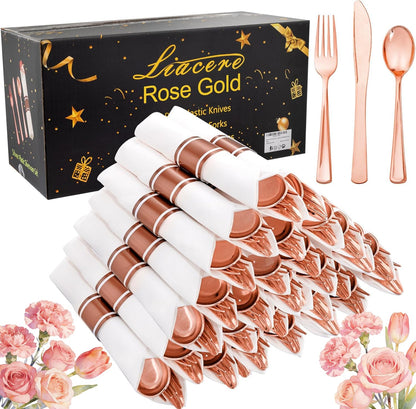 Pre-Rolled Blue Plastic Cutlery with Napkins, 100 Pack